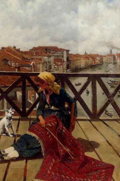 A Distraction On The Accademia Bridge, Venice Oil Painting by Franz Leo Ruben