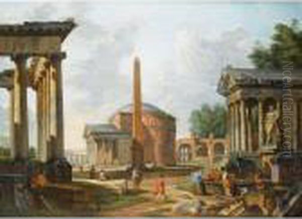 Caprice Architectural Oil Painting by Giovanni Niccolo Servandoni