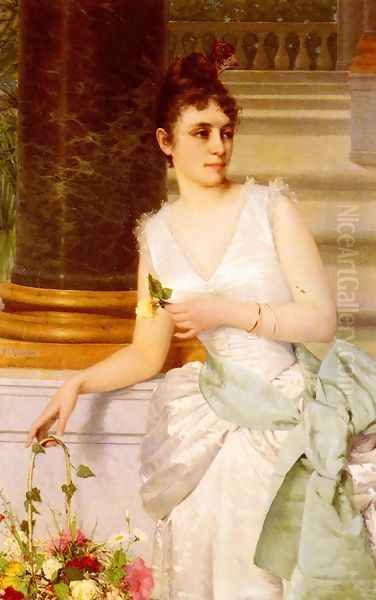 Portrait Of A Lady With A Green Satin Sash Oil Painting by Franz Leo Ruben