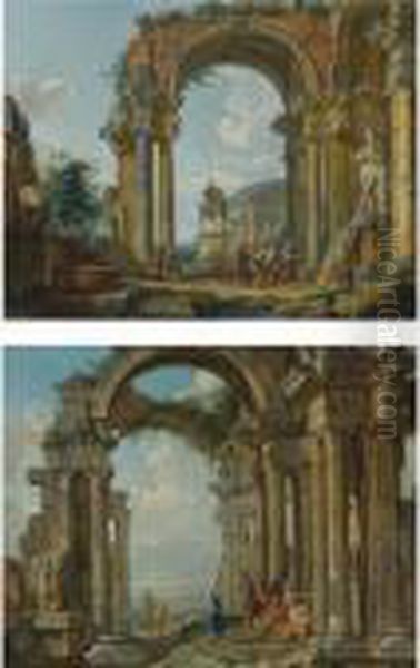 An Architectural Capriccio With 
The Equestrian Statue Of Marcus Aurelius And The Statue Of Silenus With 
The Infant Dionysos Oil Painting by Giovanni Niccolo Servandoni