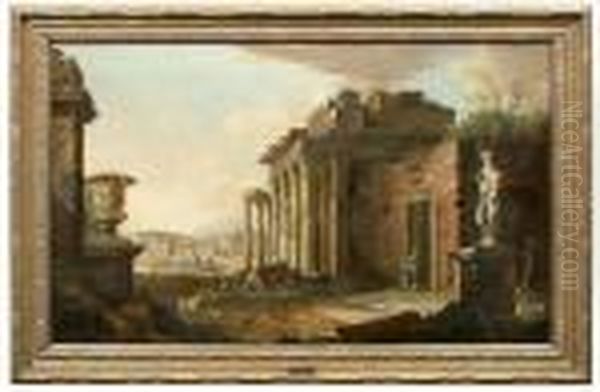 Landschaft Mit Antiker Tempelruine Oil Painting by Giovanni Niccolo Servandoni