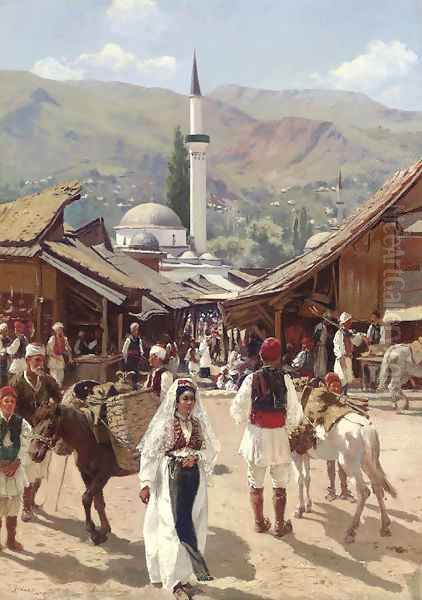 View of Bascarsija, Sarajevo Oil Painting by Franz Leo Ruben