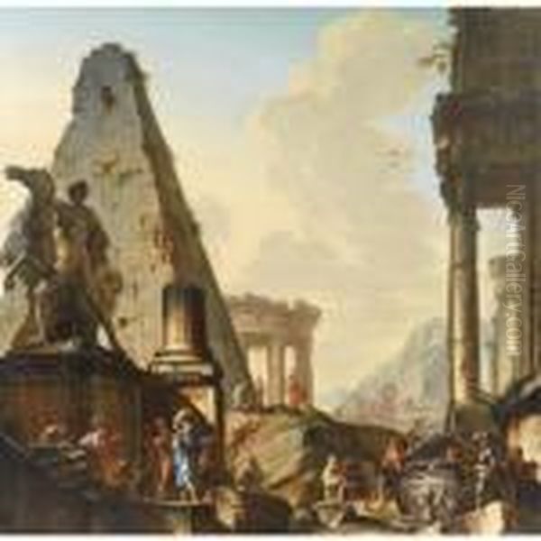 Architectural Capriccio With Alexander At The Tomb Of Achilles Oil Painting by Giovanni Niccolo Servandoni