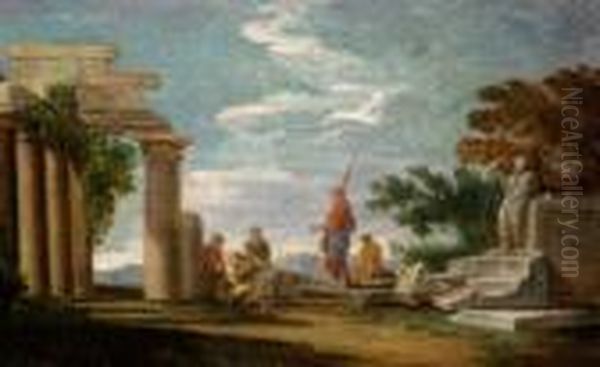 Travellers Resting Oil Painting by Giovanni Niccolo Servandoni