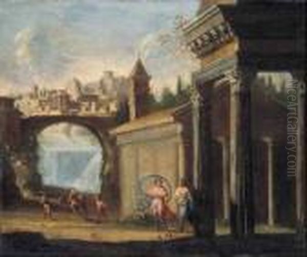 Capriccio Architettonico Con La Cascata Di Tivoli Oil Painting by Giovanni Niccolo Servandoni