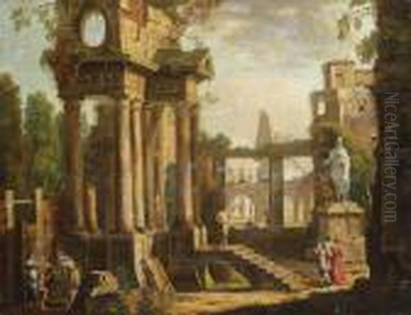 Nachfolge - Capriccio Mit Antiken Ruinen Und Figurenstaffage Oil Painting by Giovanni Niccolo Servandoni