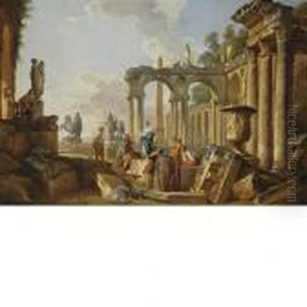 Capriccio Architettonico Con Rovine Romane E La Predica Di Unapostolo Oil Painting by Giovanni Niccolo Servandoni