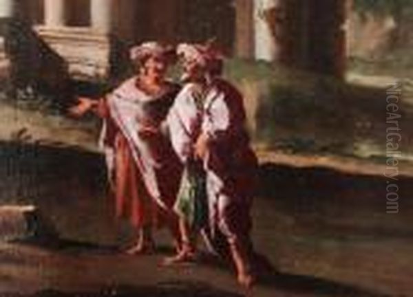 Zwei Personen Vor Saulenarchitektur Oil Painting by Giovanni Niccolo Servandoni