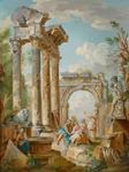 Capriccio Romano Con Figure Oil Painting by Giovanni Niccolo Servandoni