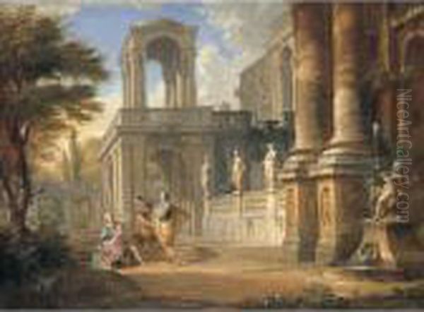 Capriccio Architettonico Con Figure Oil Painting by Giovanni Niccolo Servandoni