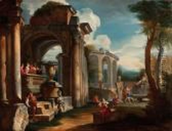 Capriccio Architettonico Con Figure Oil Painting by Giovanni Niccolo Servandoni