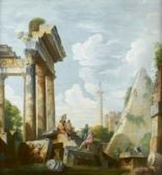 Caprice Architectural Oil Painting by Giovanni Niccolo Servandoni