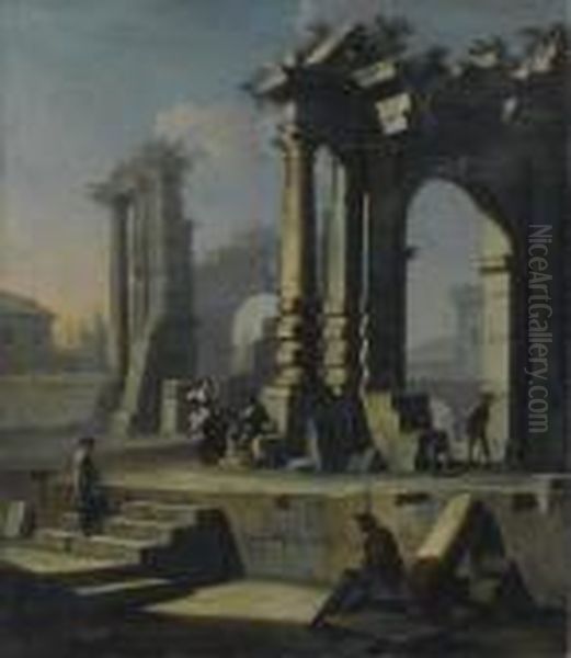 Capriccio Architettonico Con Figure Oil Painting by Giovanni Niccolo Servandoni