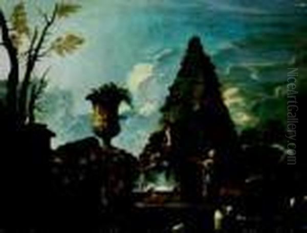 Capriccio Con La Predica Della Sibilla E La Piramide Cestia Oil Painting by Giovanni Niccolo Servandoni