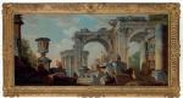 A 
Capriccio
 Of Ruins With The Temple Of The Sibyl Oil Painting by Giovanni Niccolo Servandoni