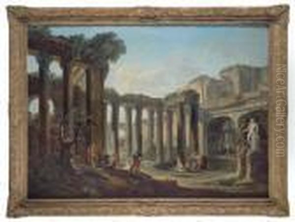 Ruines Romaines Animees De Personnages Oil Painting by Giovanni Niccolo Servandoni