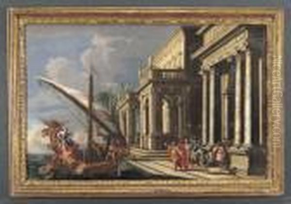 Marcantonio Riceve Cleopatra Oil Painting by Giovanni Niccolo Servandoni