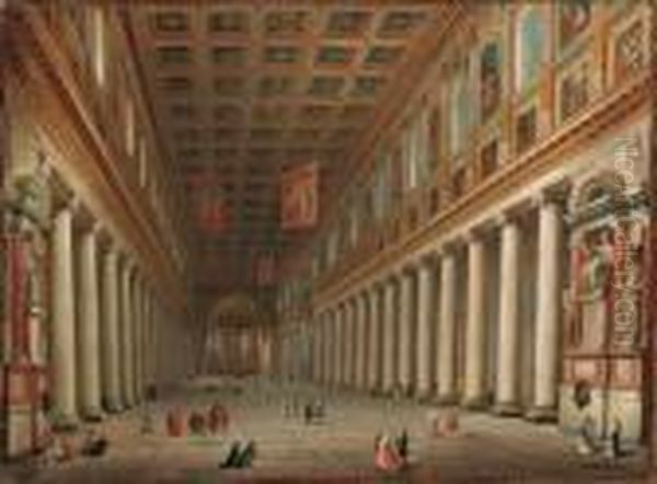 Veduta Dell'interno Di Santa Maria Maggiore A Roma Oil Painting by Giovanni Niccolo Servandoni