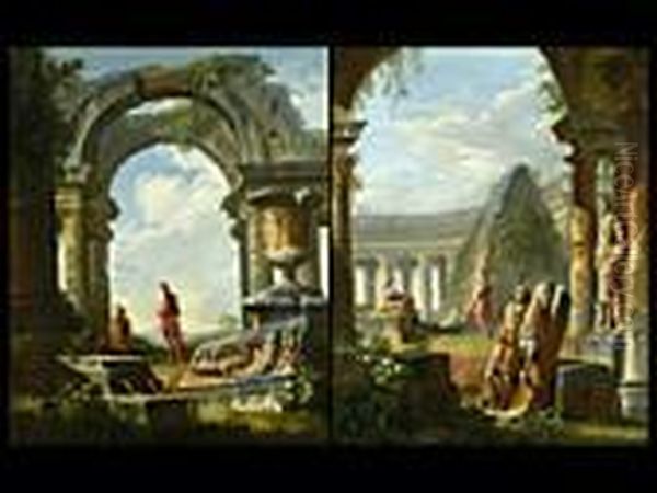 Paar Gemalde: Blick Auf Die 
Cestius-pyramide Mit Maler Und Jungling Und Marius In Den Ruinen 
Karthagos Oil Painting by Giovanni Niccolo Servandoni