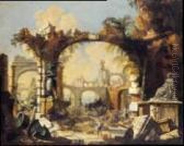 Capriccio Architettonico Oil Painting by Giovanni Niccolo Servandoni