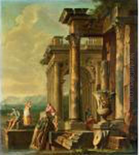 Capriccio Architettonico Con Rovine E Soldati Oil Painting by Giovanni Niccolo Servandoni