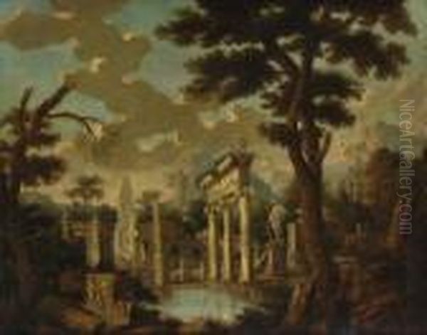 Architekturcapriccio Oil Painting by Giovanni Niccolo Servandoni