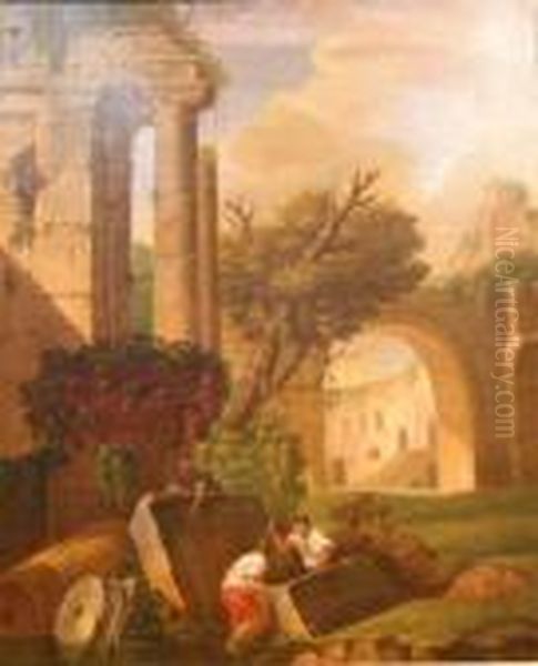 Roman Ruins With Figures Oil Painting by Giovanni Niccolo Servandoni