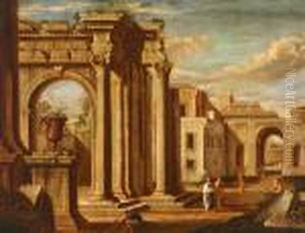 Capriccio Of Ruins Oil Painting by Giovanni Niccolo Servandoni