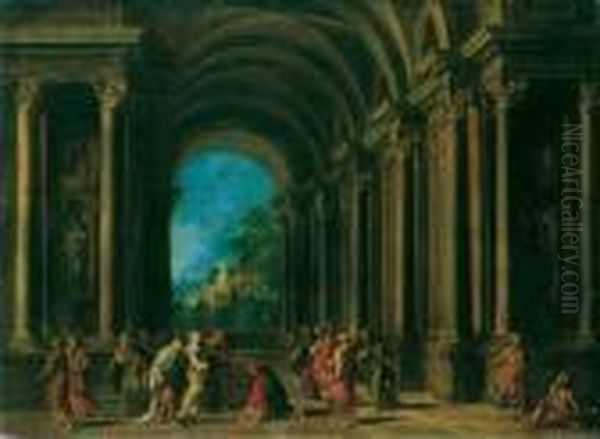 Architekturcapriccio Mit Biblischer Staffage (christus Und Die Ehebrecherin. Oil Painting by Giovanni Niccolo Servandoni