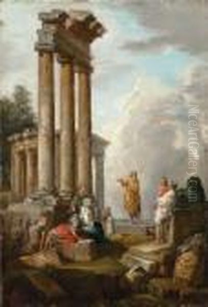 Capriccio Di Rovine Romane Con Predica Di Un Apostolo Oil Painting by Giovanni Niccolo Servandoni