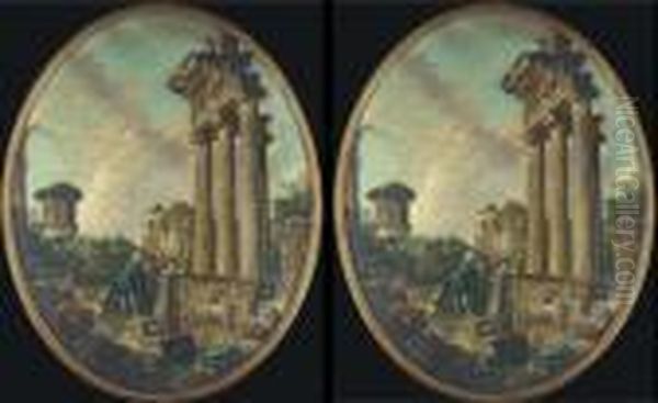 Figures Amongst Ruins Oil Painting by Giovanni Niccolo Servandoni