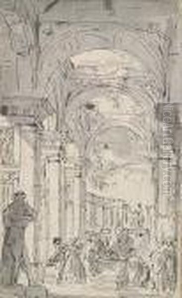 Architectural Design With A Grand Archway Oil Painting by Giovanni Niccolo Servandoni