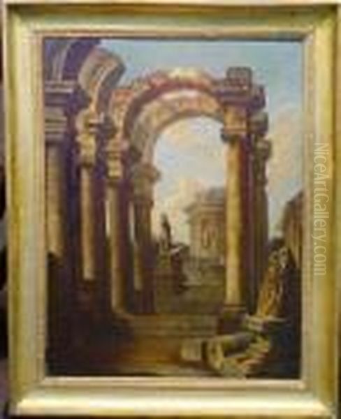 Capriccio Of Roman Ruins Oil Painting by Giovanni Niccolo Servandoni