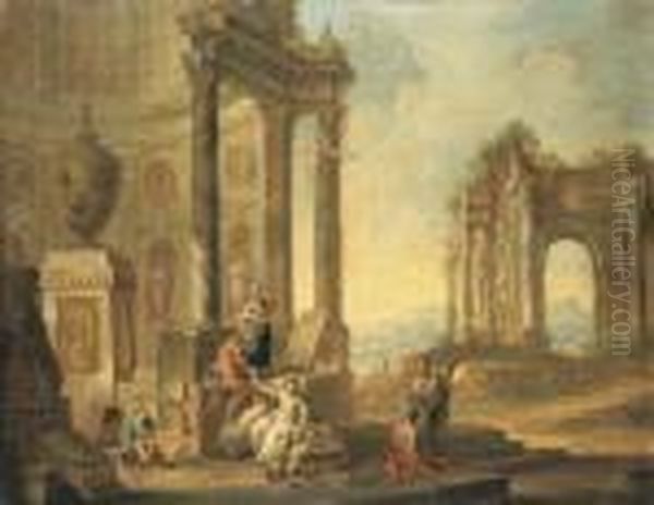 Saltimbanques Au Milieu De Ruines Oil Painting by Giovanni Niccolo Servandoni