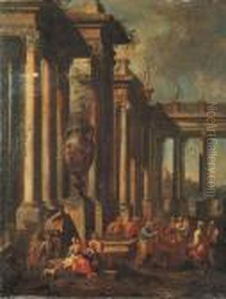 San Pietro Apostolo Battezza Il Centurione Cornelio Oil Painting by Giovanni Niccolo Servandoni