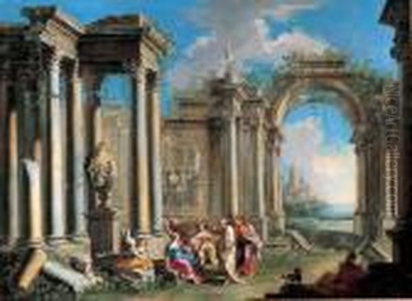 Rovine Dell'antica Roma Con Predica Di Un Apostolo Oil Painting by Giovanni Niccolo Servandoni