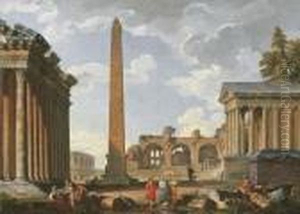 A Capriccio Of Classical Ruins Oil Painting by Giovanni Niccolo Servandoni