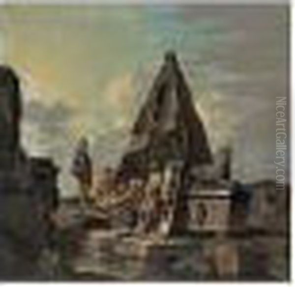 Figures By A Capriccio Of Classical Ruins, Including The Pyramid Of Caius Cestius Oil Painting by Giovanni Niccolo Servandoni