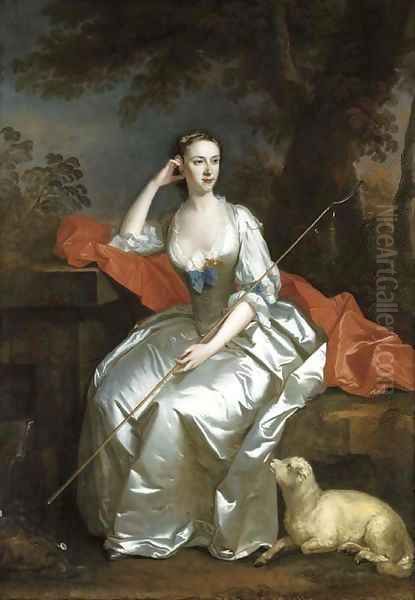 Portrait of Lady Jane Douglas, full-length, as a shepherdess seated in a landscape Oil Painting by Allan Ramsay