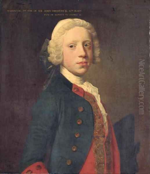 Portrait of Marescoe Frederick, half-length, in a blue military coat and red waistcoat, holding a tricorn Oil Painting by Allan Ramsay