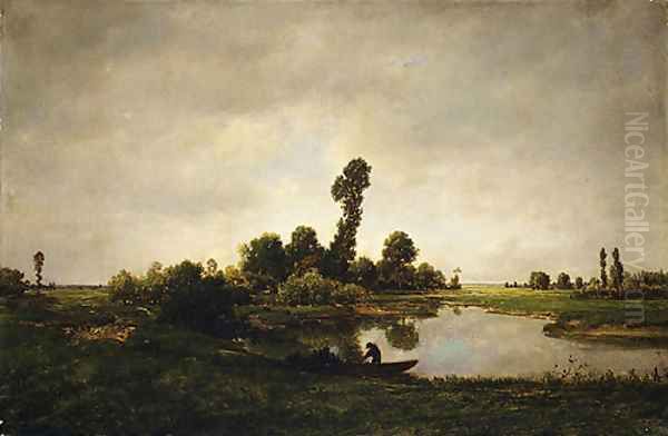 A River Landscape Oil Painting by Allan Ramsay