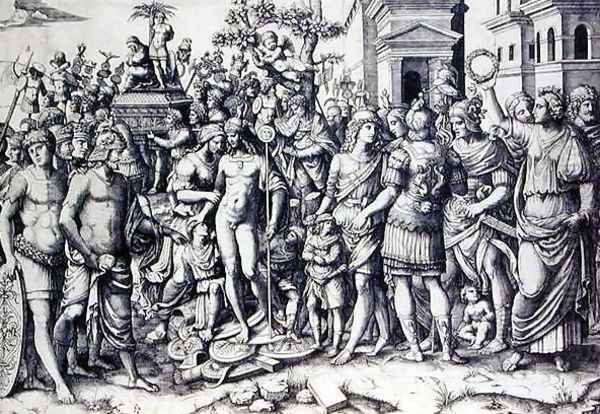 A Triumph Oil Painting by Marcantonio Raimondi