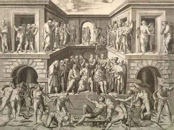 Martyrdom of St Lawrence Oil Painting by Marcantonio Raimondi