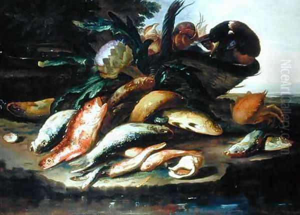 Still Life with Dead Fish and Game Oil Painting by Giuseppe Recco