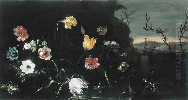 Flowers and Frogs Oil Painting by Giuseppe Recco