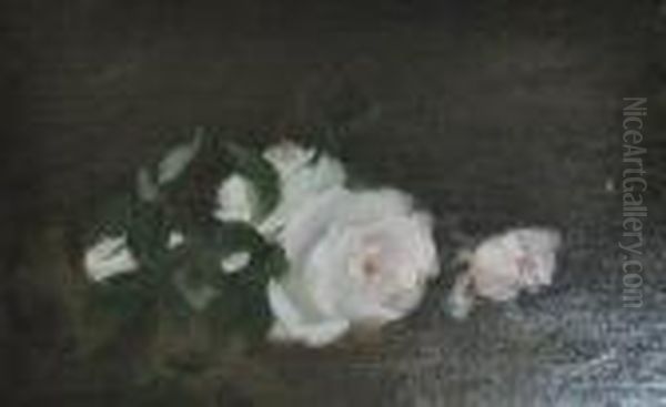 Still Life Of White Roses On A Table Oil Painting by James Stuart Park