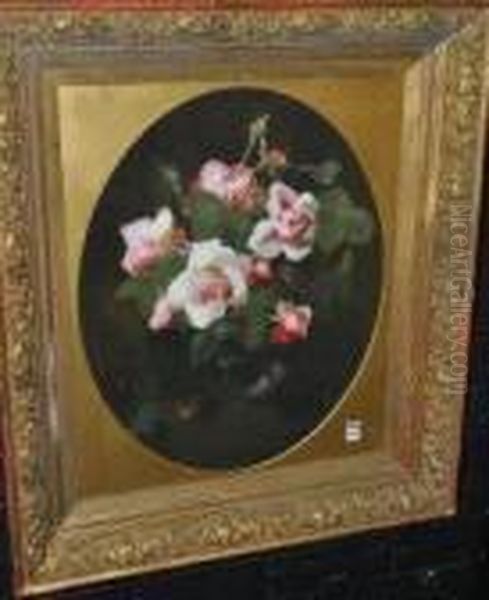 Still Life Of White & Pink Roses Oil Painting by James Stuart Park