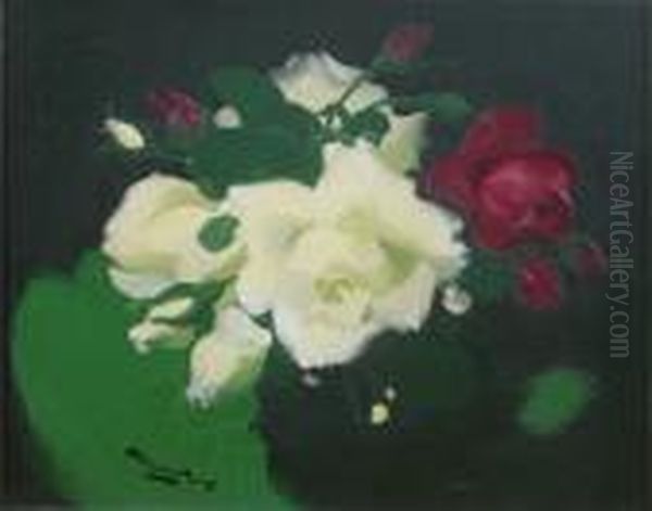 White And Crimson Roses Oil Painting by James Stuart Park