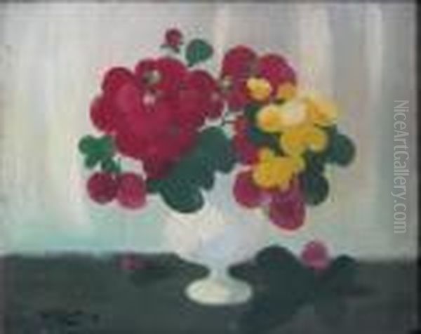 Still Life, Crimson And Yellow Blooms Oil Painting by James Stuart Park