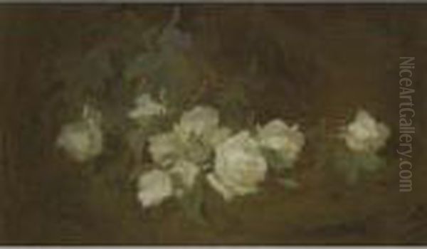 Cream Roses Oil Painting by James Stuart Park